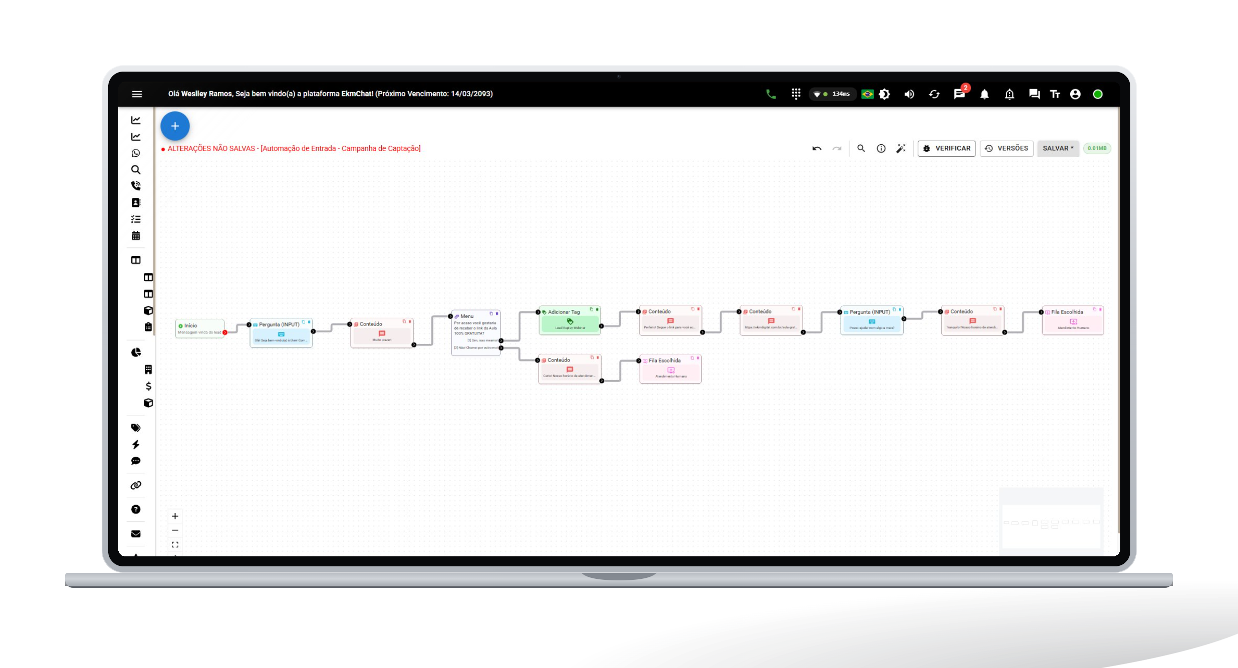 Construtor de Fluxos do EKM Chat